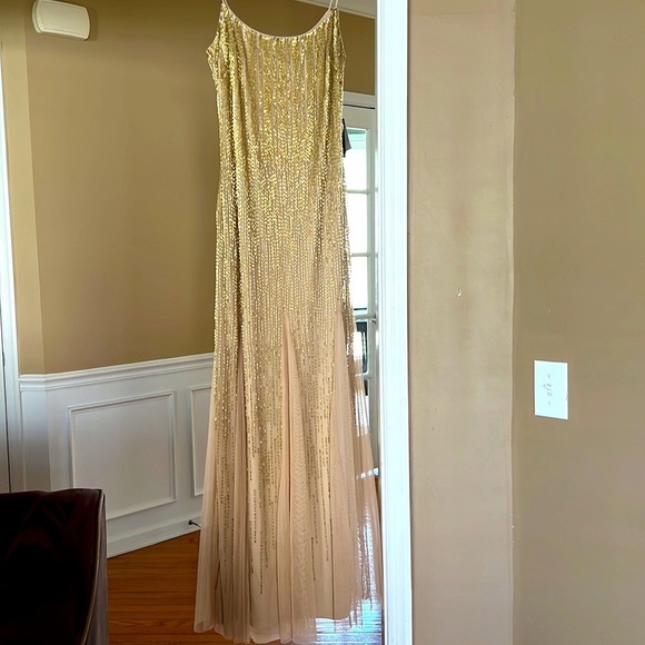 Adrianna Papell Gold Champagne Spaghetti Strap Ombre Beaded Gown - Picture 4 of 4